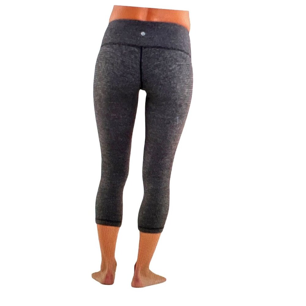 Lululemon Womens Wunder Under Crop Luon Ripple Heather Black White Leggings Sz 6